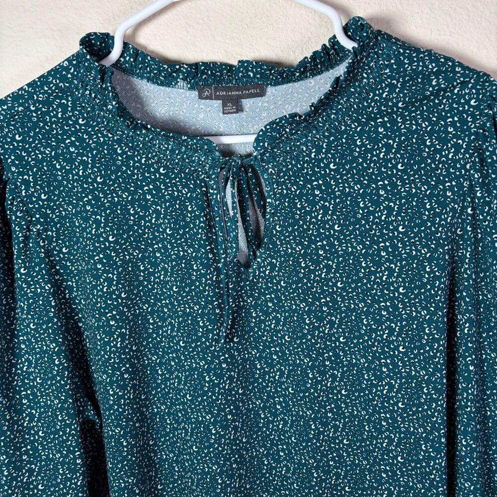 Adrianna Papell Blouse Women's XL Keyhole Tie 3/4 Sleeve Printed Top Career - Picture 3 of 8